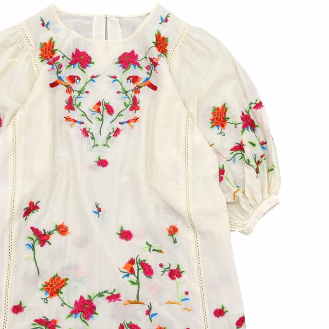 Flower embroidery tunic one-piece