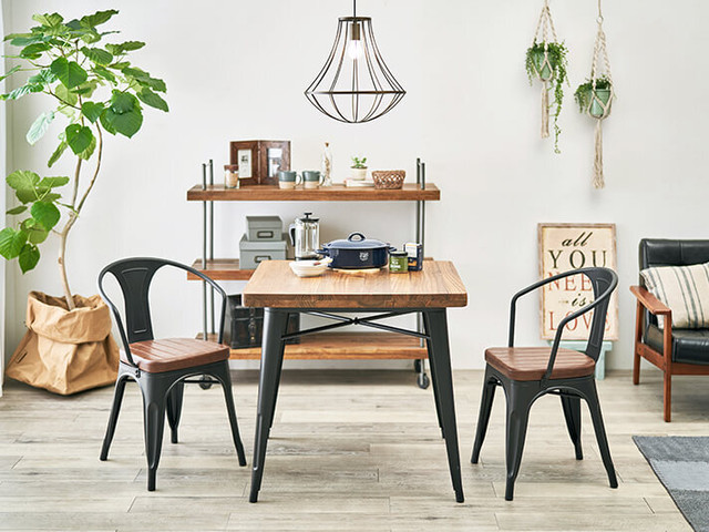 カフェテーブルセット80cm角 肘掛あり ナチュラル天板 カフェテーブル チェア専門店 Room Du Cafe