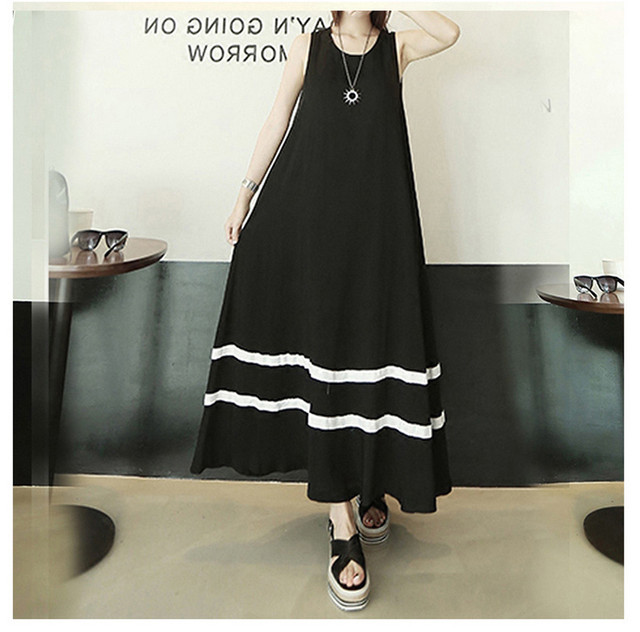 ノースリーブワンピース Aライン 細見え モノクロ ロング丈 Op 429 Wago