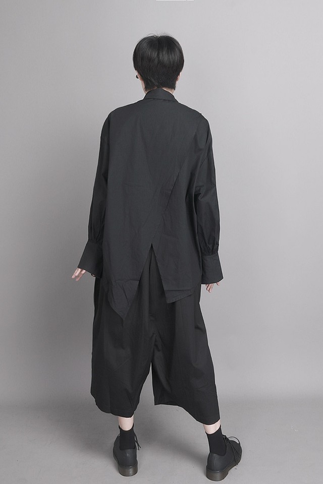 Top Mode トップス シャツ 黒シャツ モード系 デザイン アシンメトリー ブラック 黒 ホワイト 白 シンプル メンズ レディース ユニセックス Men Top Mode