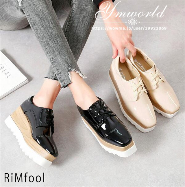 オックスフォードシューズ 厚底靴 レディース ローファー エナメル靴 レースアップシューズ ウエッジソール 秋冬 スニーカー Rimfool