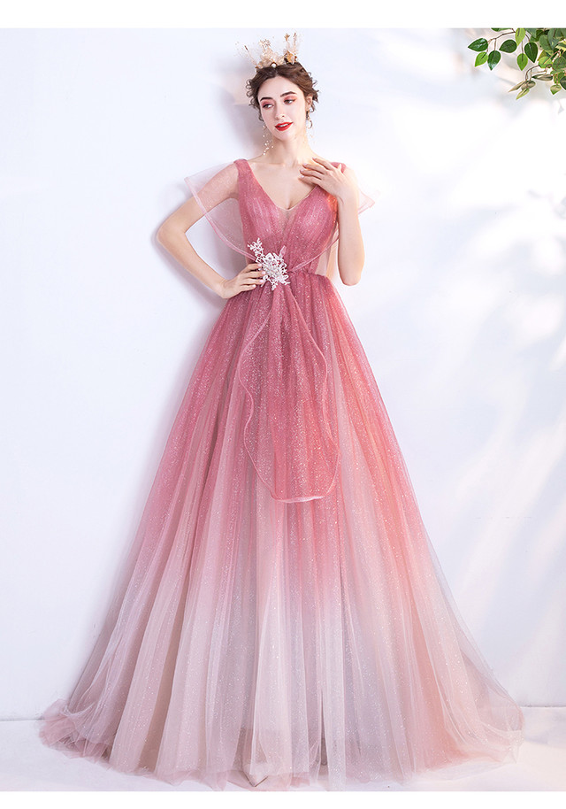高品質 カラードレス ピンク ソフトチュール ミディアムドレス 豪華 エレガント 憧れのドレス Ynswedding23
