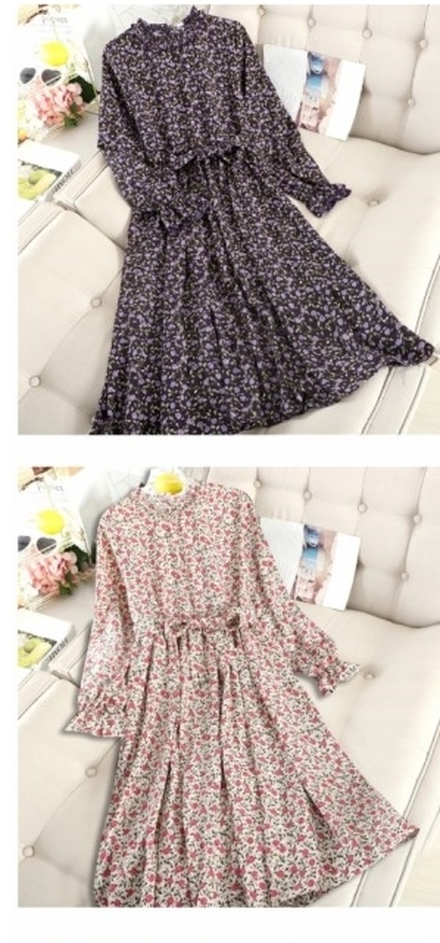 フェミニン ワンピース 春服 ワンピース ロングワンピース 花柄のワンピース 花柄ワンピース 大きいサイズ 花柄ワンピ 春服 春物 レトロ Basecamp49