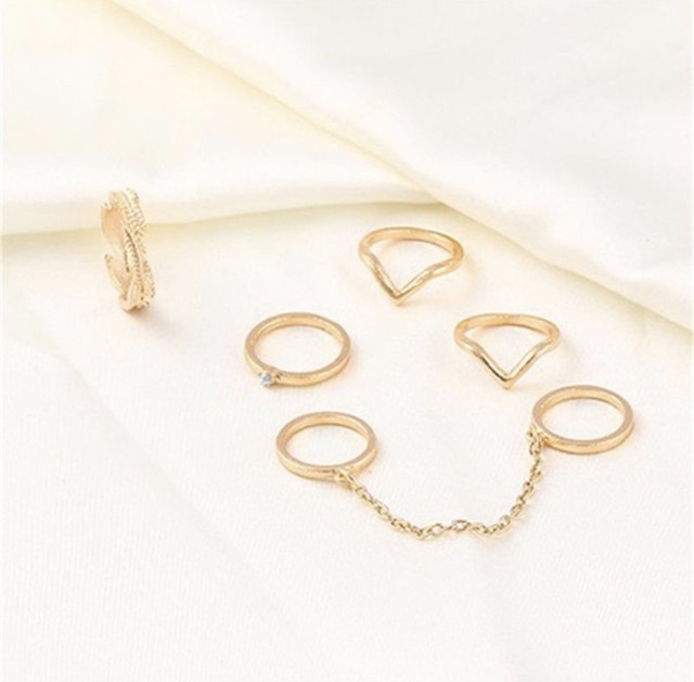 【即納】Gold tone midi band rings set