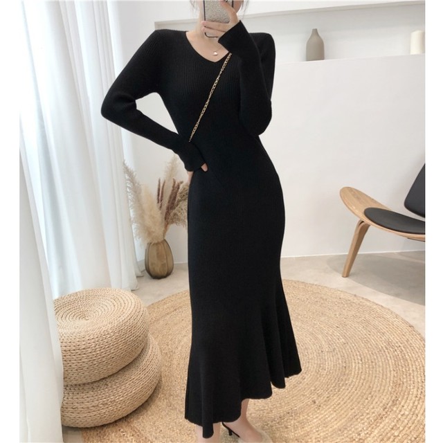 送料無料 リブニット ワンピース マーメイド タイト ロングワンピ マキシ丈 甘辛コーデ かわいい 春服 ワンピース レディース 代 30代 プチプラ Westie