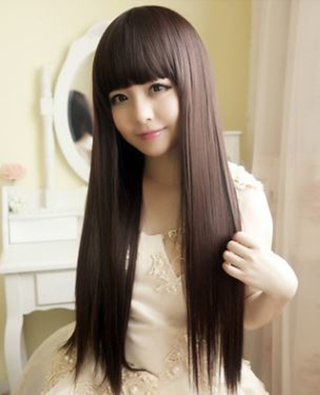 前髪パッツン ストレート フル ウィッグ ダークブラウン Kマート 足立ネット広告