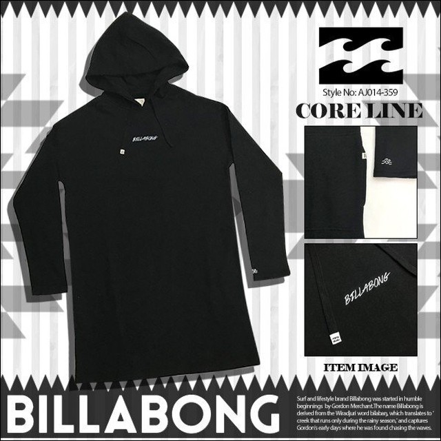 Aj014 359 ビラボン スウェットパーカワンピース レディース 長袖 人気 ブランド 黒 Core Line Billabong Beachdays Okinawa