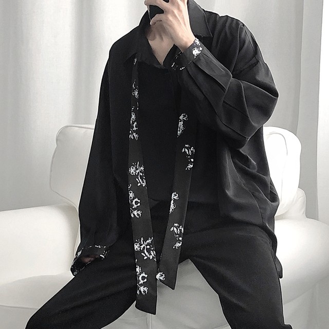 ゴスロリ シャツ ネクタイ付 病み可愛い ユニセックス モード系 黒コーデ 原宿系 10代 代 天使と悪魔 サブカル系ファッション Seasonz