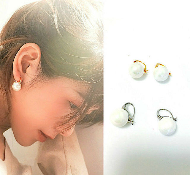 パールピアス シンプル 大粒パールピアス 一粒パールピアス ゴールド シルバー Hoopearrings 上品なフープピアス フープピアス 入園式 卒業式 結婚式 7084 Mikajewelry