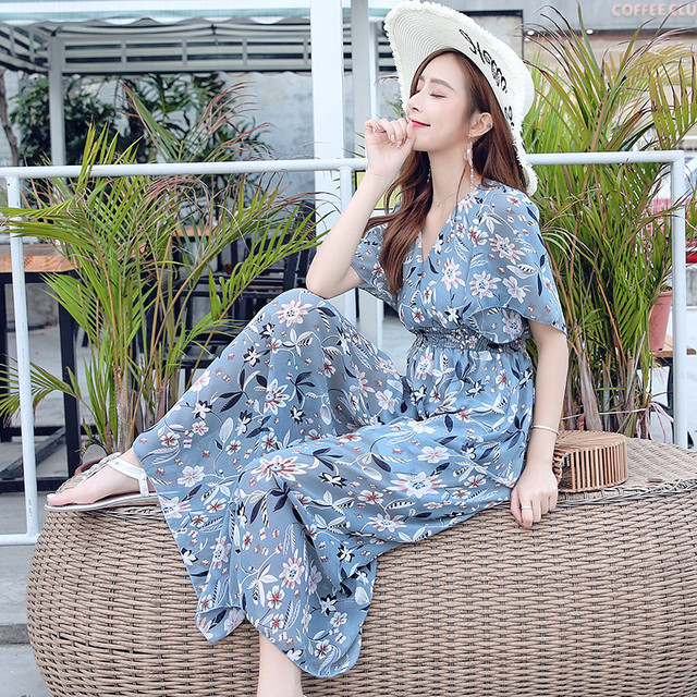 花柄 ボタニカル カシュクール シフォン ワンピース フラワー ロング マキシ 半袖 フレア袖 Vネック ホワイト ブルー 大きいサイズ デート お出かけ 女子会 春 夏 代 30代 40代 At354 Sunny Place