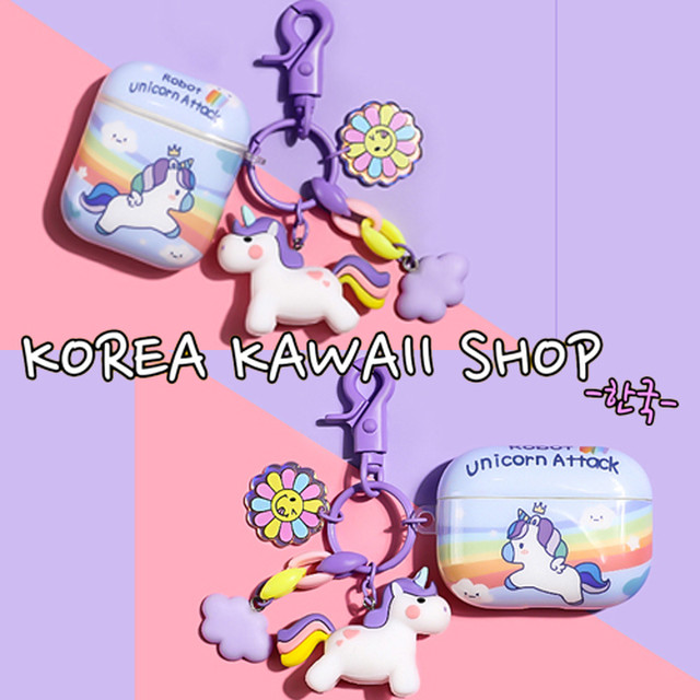 ゆめかわ ユニコーンチャーム付 Airpods Proケース ブルー Korea Kawaii Shop