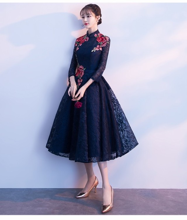 お客様満足度no 1 ボタニカル 刺繍 チャイナドレス パーティドレス 披露宴 結婚式 お呼ばれ オシャレ 光沢 青 ブルー 韓国 オルチャン フォーマル 21新作 Www Iacymperu Org