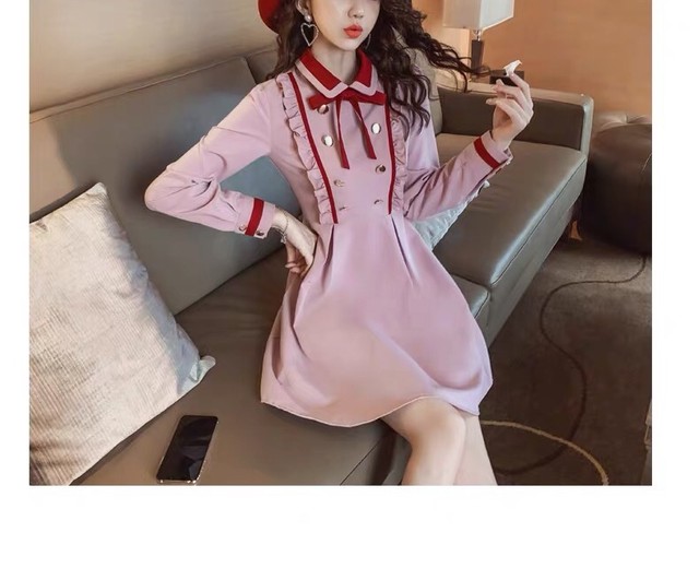 ワンピース お嬢様 ピンク パープル リボン 丸襟 Xl フレアスカート スクール Loveysmileshop