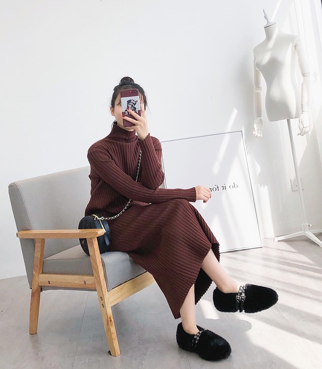 ワンピース ロングワンピースマキシ丈 ニットワンピ タートルネック リブ編み ストレッチ 無地 長袖 秋 冬 10代 代 30代 40代 50代 Ptngt0576 Shop Suba