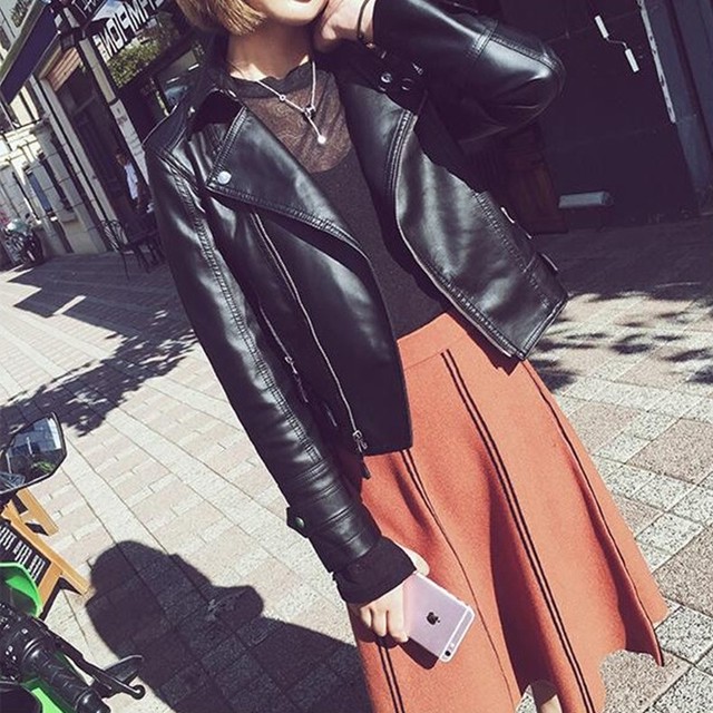 レザー調ジャケット アウター ショート丈 無地 カッコいい レザー ジャケット シンプル 秋 冬 大人 デート お出かけ 旅行 女子会 韓国 韓国ファッション オルチャン 可愛い レディース Fa713 Musubi Me 韓国 オルチャン レディースファッションのお店