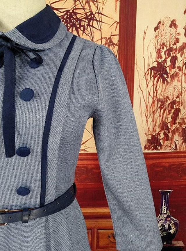 乃木坂風ドールカラー7分丈袖レトロビッグスイングフレアワンピース Happy And Active