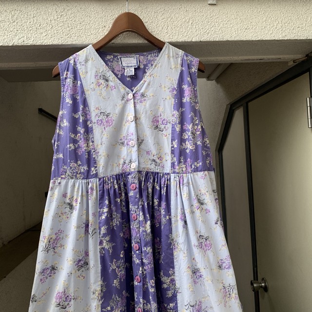 Ladies Cotton One Piece ノースリーブワンピース 花柄 紫 Slut Albatross Vintage