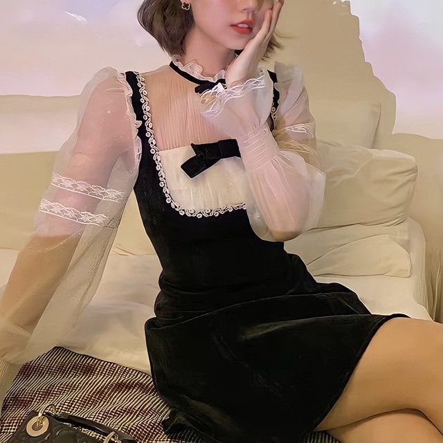 velvet design ribbon dress
