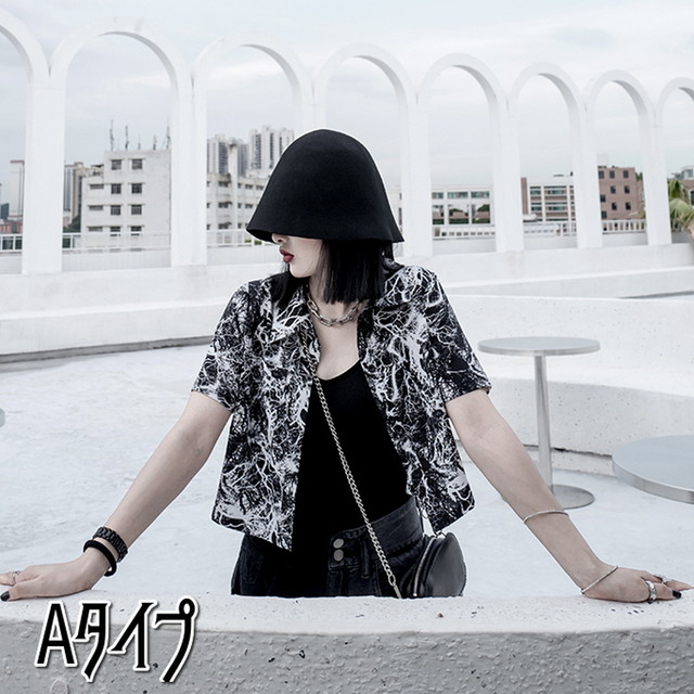 ゴスロリ系 シャツ ショート丈 シフォン きれいめ 病み可愛い ハイウエストゴシック 黒コーデ 原宿系 代 30代 天使と悪魔 サブカル系 ファッション Seasonz