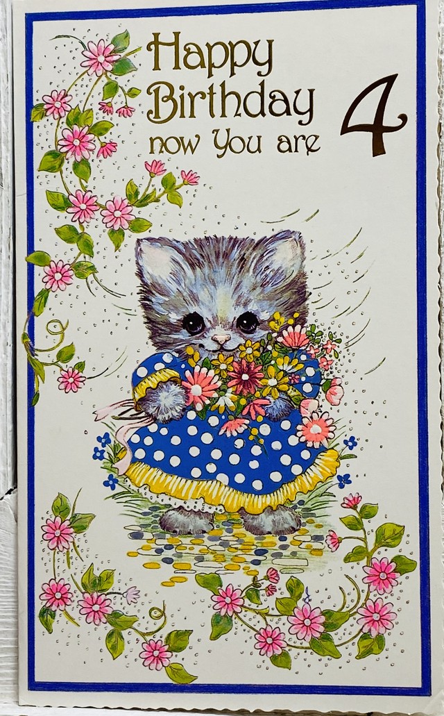 4歳のお誕生日を祝うバースデーカード イギリス 70年代 メッセージカード Weekendcats