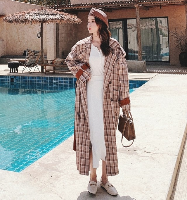 チェック柄 コート ロングコートトレンチコート ウエストベルト カジュアル きれいめ 大人 お出かけ ボタン デート エレガント シック 上品 デート 女子会 レトロ ユニーク 秋 Like Fashion プラス