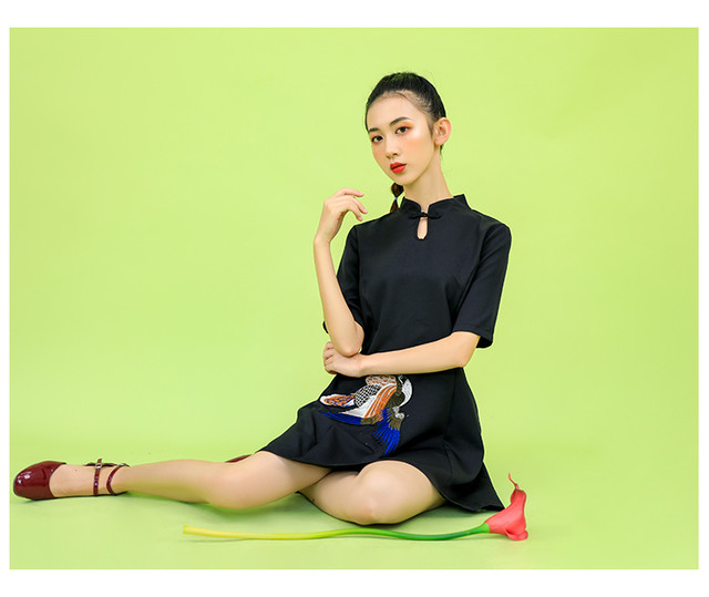 チャイナ風ワンピース 半袖 改良型チャイナドレス チャイナ風服 ワンピース チャイナボタン 可愛い 中華服 Beautycam