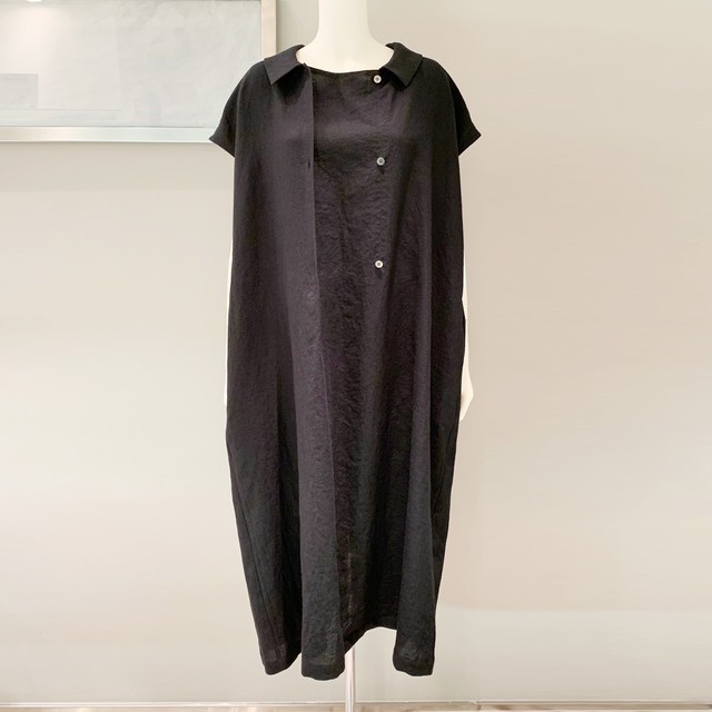 Nooy ヌーイ リネンダブルドレス Nop04ss21 フレンチスリーブ リネンワンピース 麻ワンピース ブラック Selettivo Online Shop