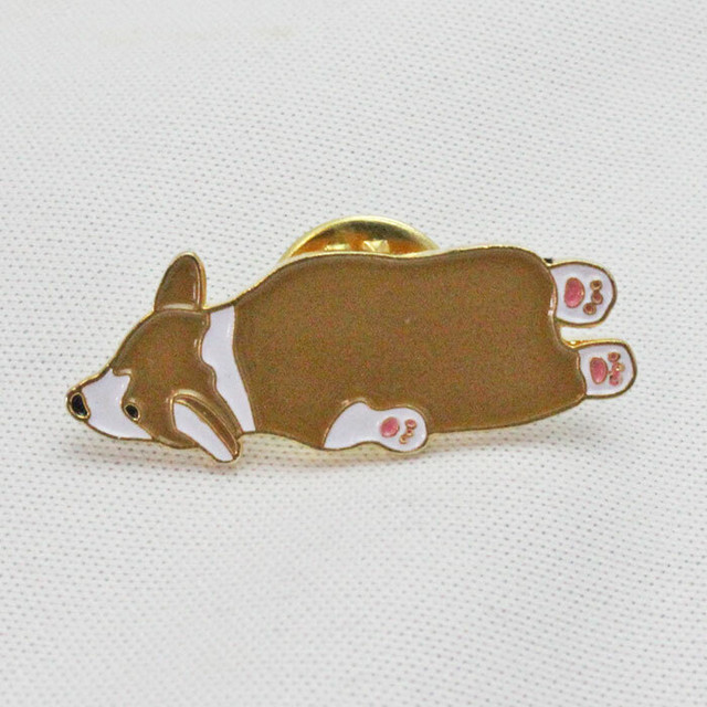 Daily Badge ウェルシュコーギーピンバッジ ブローチ 犬グッズ Corgi 肉球雑貨ホワイトアンドピーチ