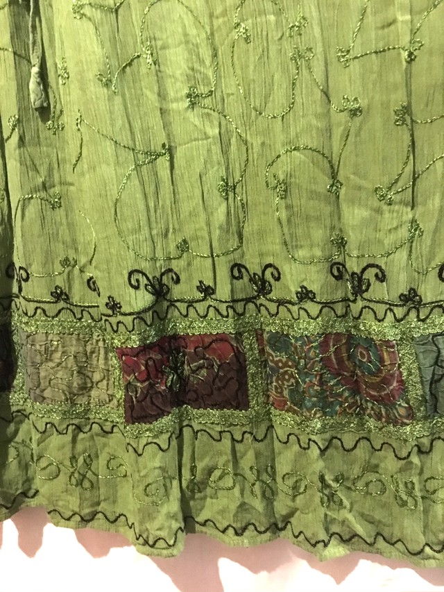 ワンピース 刺繍 七分袖 マキシ丈ワンピース アジアンワンピース チュニック ロングスカート エスニックファッション アジアンファッション グリーン アジアン雑貨no 245 アジアン雑貨 Asian Mrk