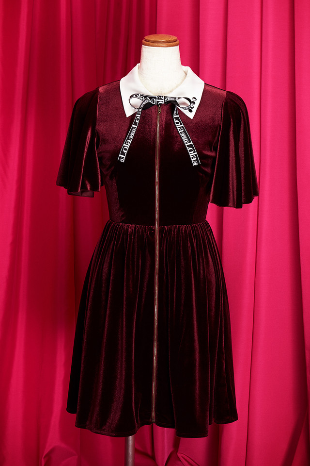 ベロアワンピース ボルドー Lola Wed
