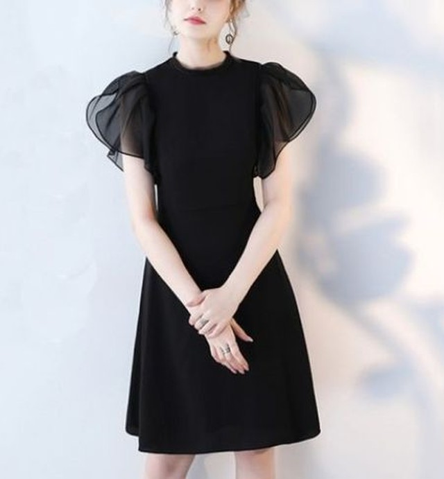 ドレス ワンピース 黒 結婚式 ドレス お呼ばれ ワンピース 30代 韓国 パーティードレス ワンピース ミニ 半袖 フレア Jm4148 ワンピ の里