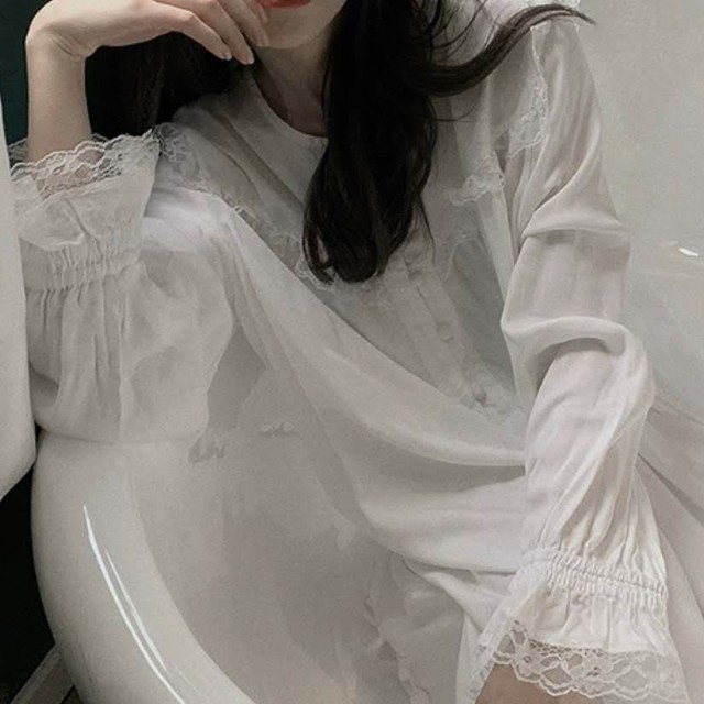 袖レースネグリジェ ワンピース ルームウェア パジャマ 全3色 Liliana