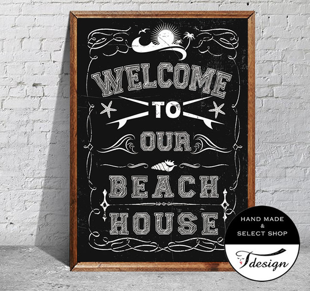 ウェルカムポスター 黒板アート風デザイン A3 Welcome To Our Beach House ポスター Tdesign ベビーポスター ウェルカムポスター アニバーサリーポスター