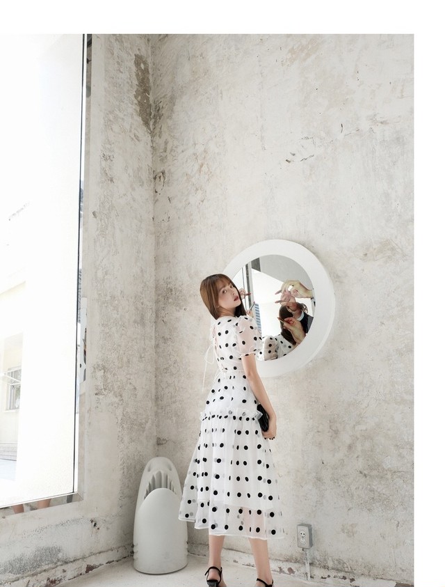 水玉 ドット ワンピース 白 モノトーン Xl 黒 シンプル Loveysmileshop