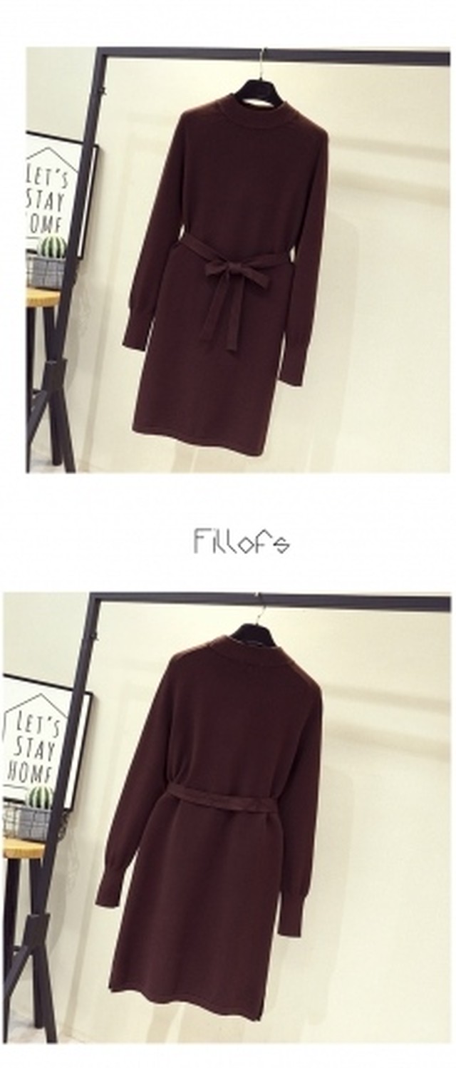 ニットワンピ ニットワンピースロング タイト コーデ 40代 冬 50代 Vネック 30代 ロング丈 長袖 カジュアル 大人 通勤 ニットワンピ 大人 おしゃれ きれいめ オフィス ラウンドネック Dress Plaatje