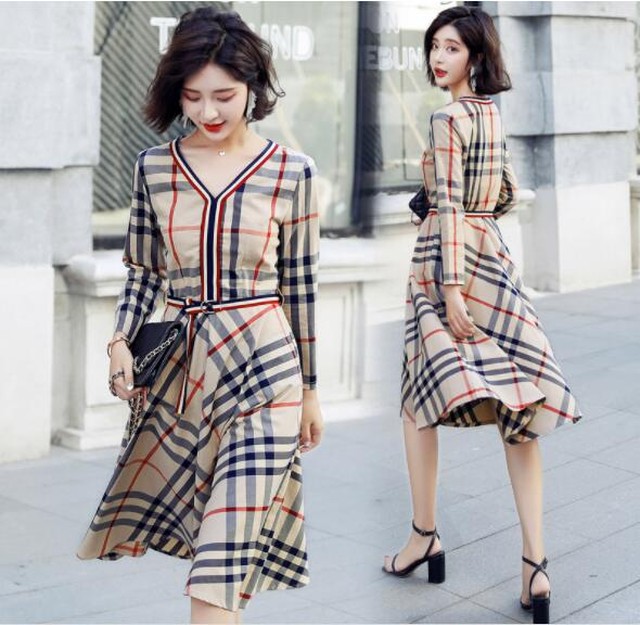 秋新作レディースワンピース 新しいデザイン チェック柄 エレガントワンピース 上品 通勤 大きいサイズ Cn ワンピの里