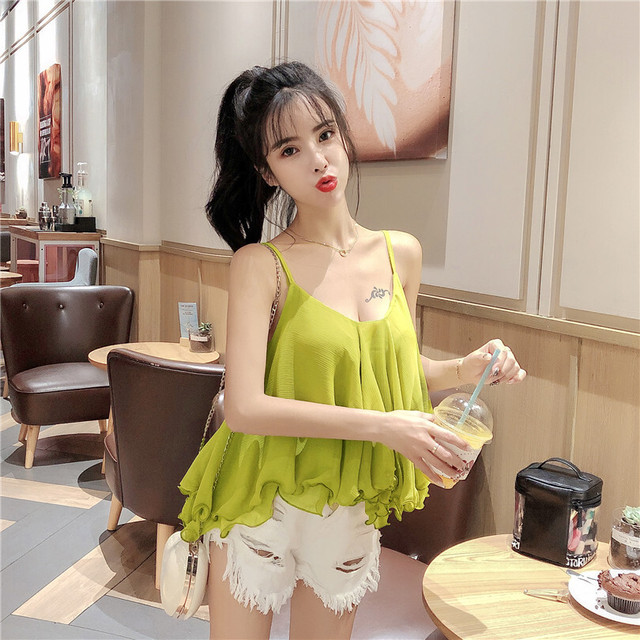 Real S 19夏の新デザインセンスオフショルダーキャミソールスーパーフェアリーフリルシフォントップ アリババ サマー 夏物 新作 定番 レディース 送料無料 Spb レディース 韓国ファッション 直輸入通販 セクシーワンピース クールカジュアル 全品送料