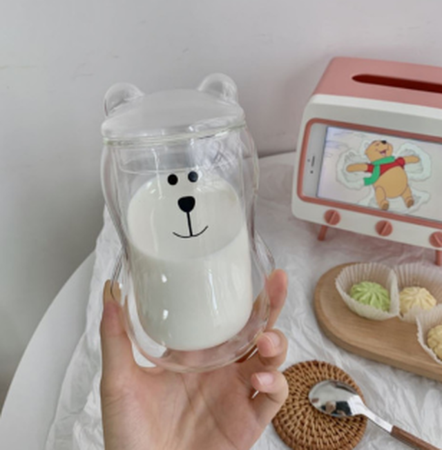 韓国カフェグッズ 可愛いクマさんの２重耐熱グラス Maumpom