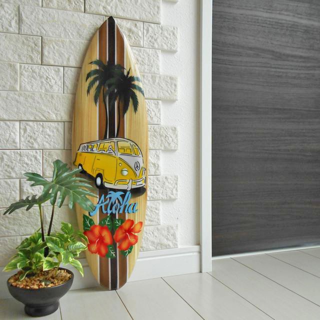 木製 サーフボード オブジェ ワーゲンバス レッド 50ｃｍ バリ雑貨 アジアン雑貨 ハワイ アロハ サーフィン アジアン雑貨 ゾロの家