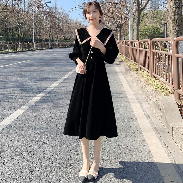 ビッグカラークラシカルワンピース Aライン ミモレ丈 大人可愛い フェミニン きれいめ シック ドールカラー 春夏 お出かけ 通勤 デート 女子会 七分袖 ランタンスリーブ 無地 Arroser