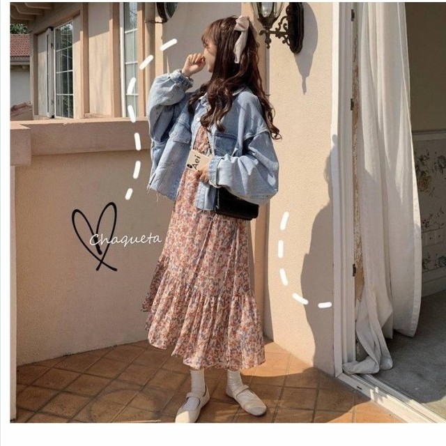 クラシカル ワンピース 花柄 クラシカル ガーリー 赤系 フラットカラー 長袖 フレア ワンピ マキシ丈 M位 Basecamp49