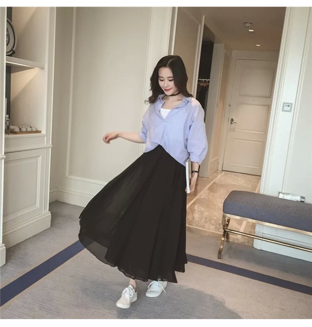 ロングスカート シフォン マキシ丈 ハイウエスト 春夏 大きいサイズ ラージサイズ フレア Aライン ポリエステル繊維 Select Shop Skry スクリー