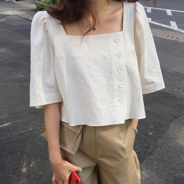 Korea 薄手カラールーズショートサイドスリーブシャツ レディース スクウェア 韓国 オルチャン Kpop 韓流 愛の不時着 梨泰院クラス 春夏秋冬 韓国ドラマ 韓国服 Kpop帽子 Kpop雑誌 Bts Niziu Twice Blackpink コリアン コリア 明洞 5a K Clothig Adult