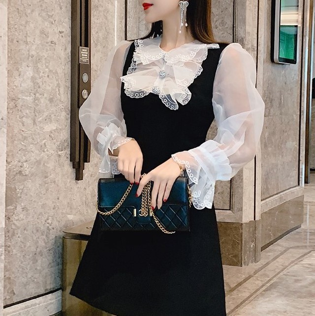 白黒 レース シースルー チュール オーガンジー リボン ワンピース お花ワンピース Popsite3 Cute レディース かわいい 可愛い ガーリー フェミニン 甘め アパレル服 アクセサリーなど