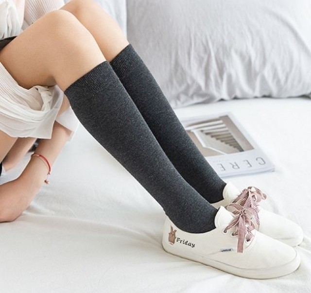 靴下 ソックス ハイソックス レディース くつ下 綿ストッキング ひざ下 ソックス 白 黒 灰色 38cm 2足セット 女子高生 Jk コスプレ 衣装 スクールソックス 靴下 ソックス ハイソックス Leaflower 001 リーフラワー レディースファッション専門店