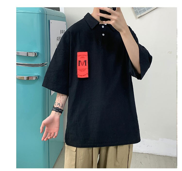 バックプリントが可愛い メンズプリントポロシャツ Harajuku カートゥーン ルーズフィット 韓国 F2u
