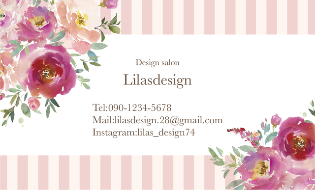 Design04 お花柄ストライプ ショップカード 名刺 デザインサロン Lilasdesign