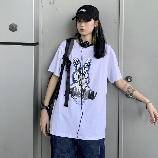 夏服レディース韓国ファッショントレンドスタンダードルーズラウンドネックトップス Tシャツ レトロ 夏物 Oネック スタイル デーモン Pleglad Demon