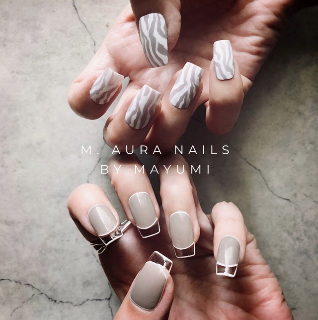 クリアフレンチ ソフトゼブラ M Aura Nails ネイルチップ販売