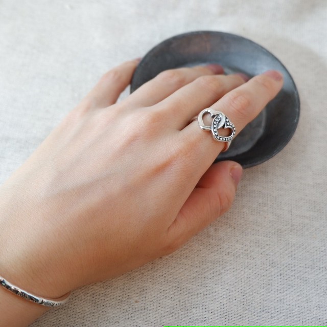 シルバー925 ダブルハートリング ユニセックス メンズ ゴツめ 重ねづけ かわいい Silver プチプラ 指輪 シルバーアクセサリー 4naughty